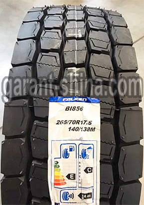 Falken BI-856 (приводная) 265/70 R17.5 139/136M 16PR - Фото протектора с этикеткой вблизи